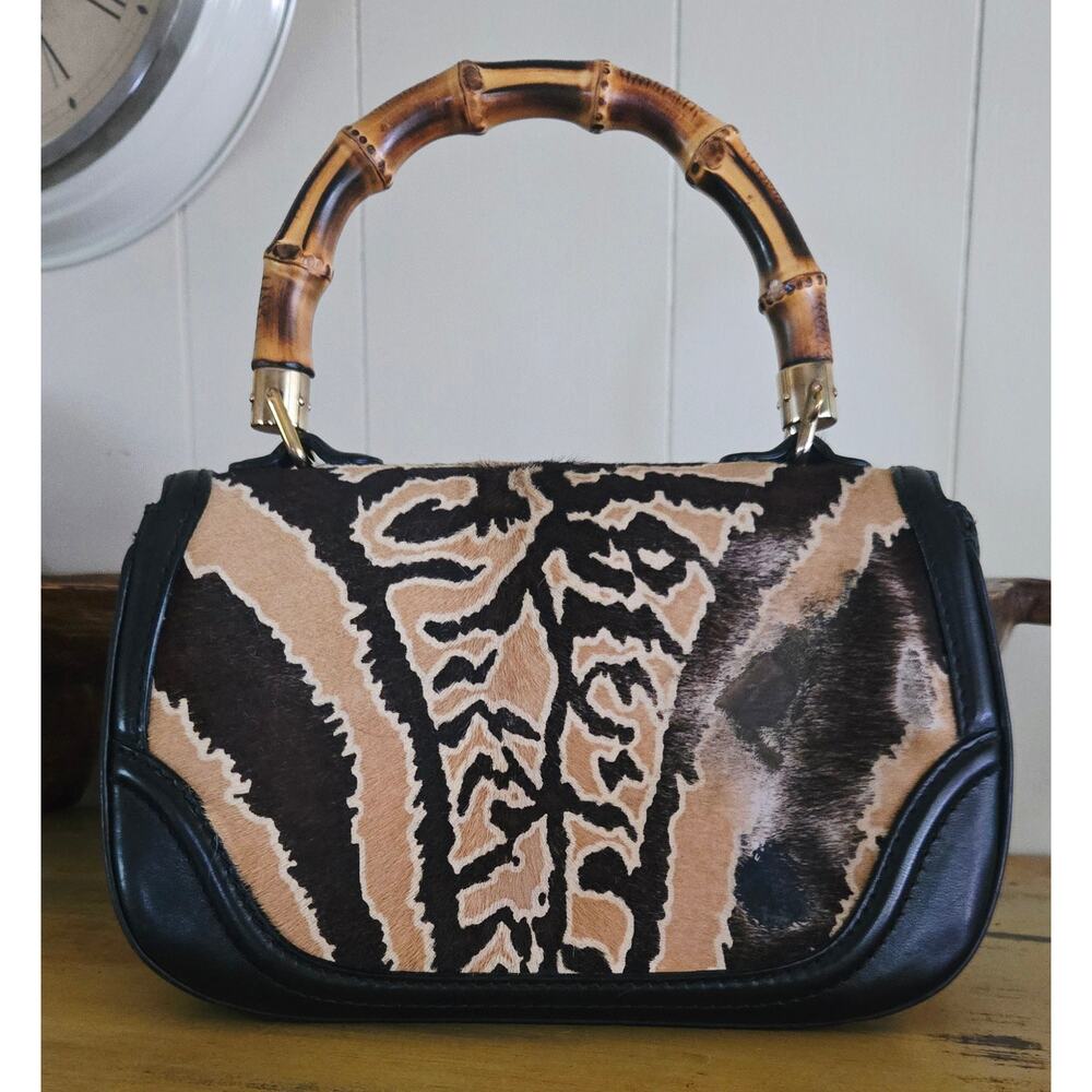 GUCCI VTG Bamboo Authentic Leopard Ladies 2 Way Handbag - Picture 3 of 14